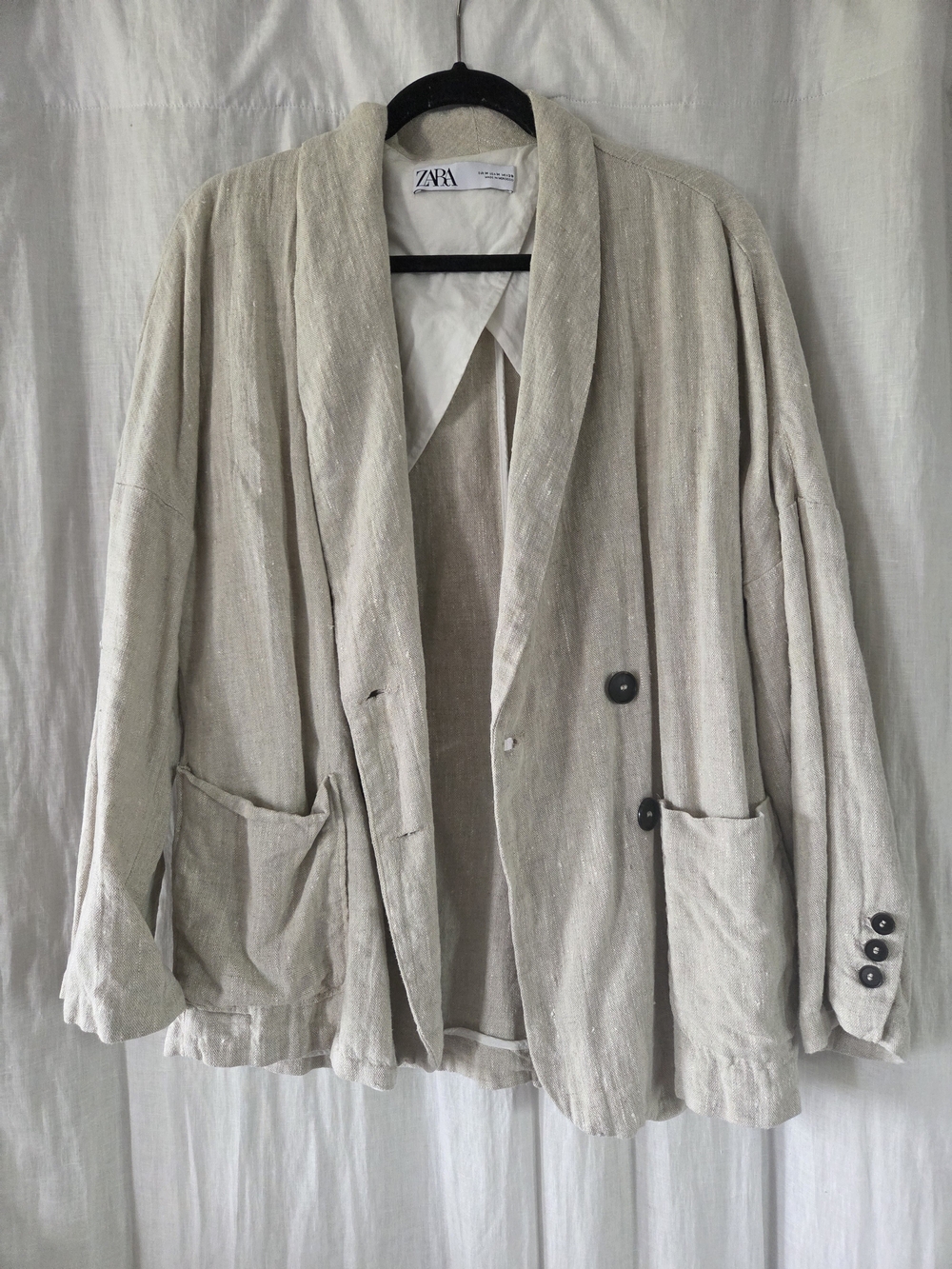 ZARA | Relaxed Linen Blazer Jacket in Light Beige